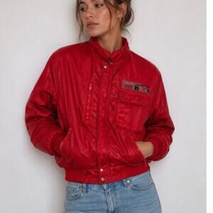80s Racing Bomber Jacket Red Nylon Dallas Grand Prix Formula One Motorsport S